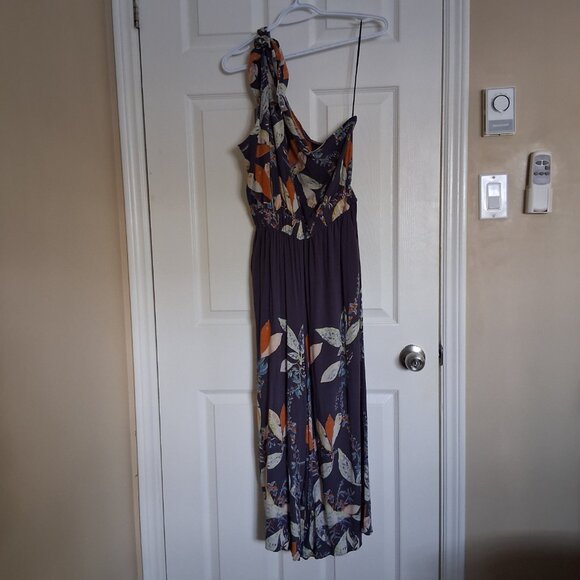 Free People Women's Size Large Island Time Denim Blue Print Midi Jumpsuit - Picture 3 of 16